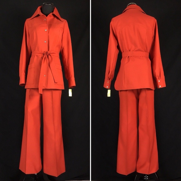 red wide leg pants suit